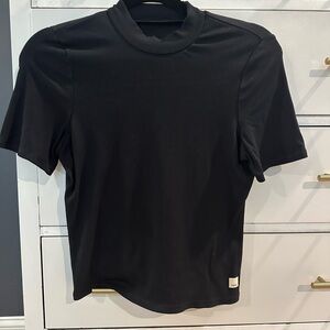 Women’s short sleeve mock neck ribbed  Black T-Shirt